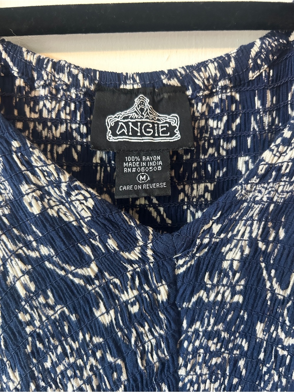 Angie Navy and White Textured Boho Top - Picture 3 of 4